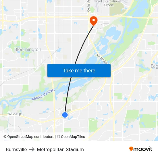 Burnsville to Metropolitan Stadium map