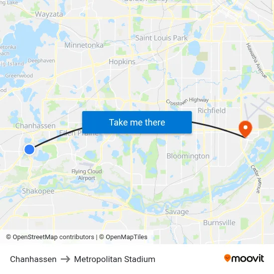 Chanhassen to Metropolitan Stadium map