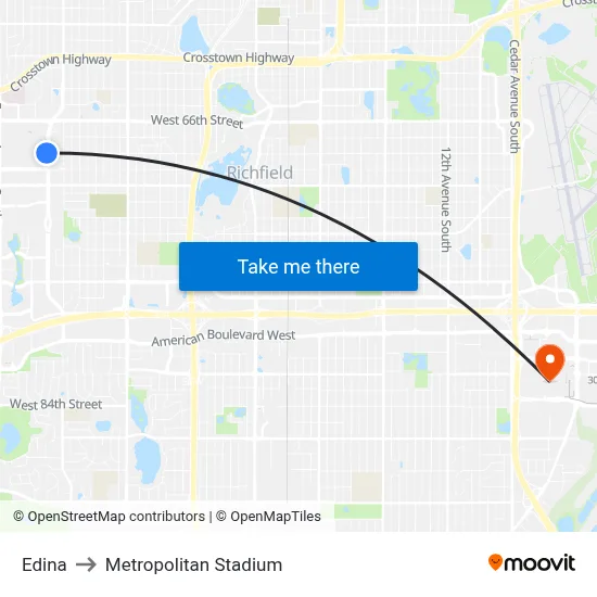 Edina to Metropolitan Stadium map