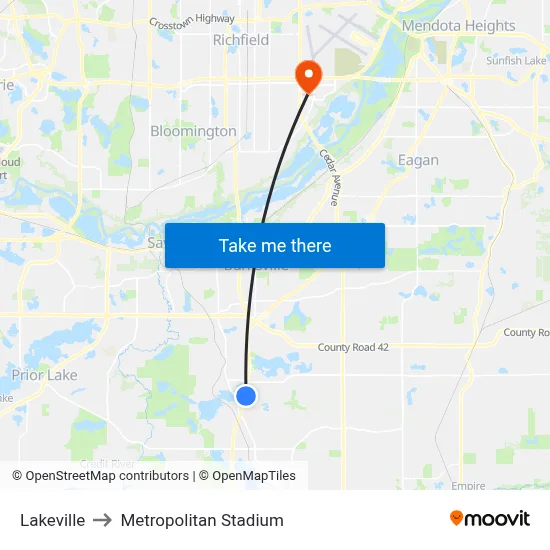 Lakeville to Metropolitan Stadium map
