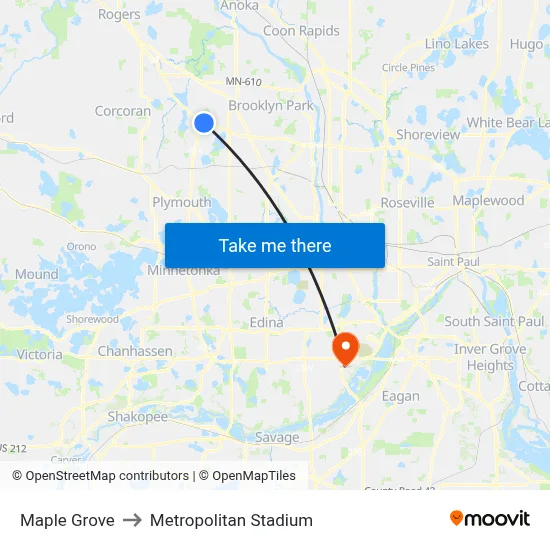 Maple Grove to Metropolitan Stadium map