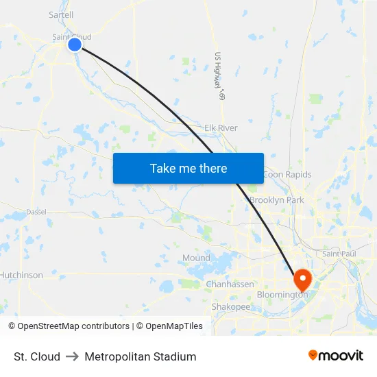 St. Cloud to Metropolitan Stadium map