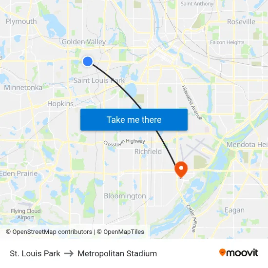 St. Louis Park to Metropolitan Stadium map