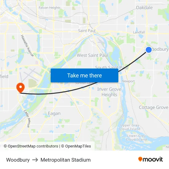 Woodbury to Metropolitan Stadium map