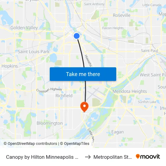 Canopy by Hilton Minneapolis Mill District to Metropolitan Stadium map