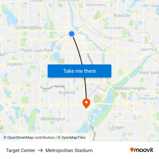 Target Center to Metropolitan Stadium map