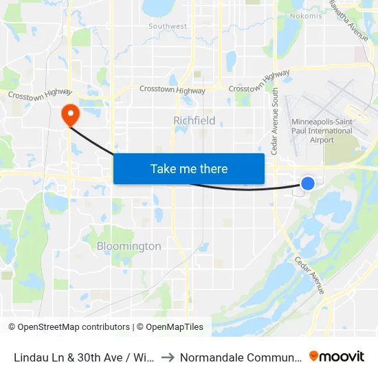 Lindau Ln & 30th Ave / Winstead Way to Normandale Community College map