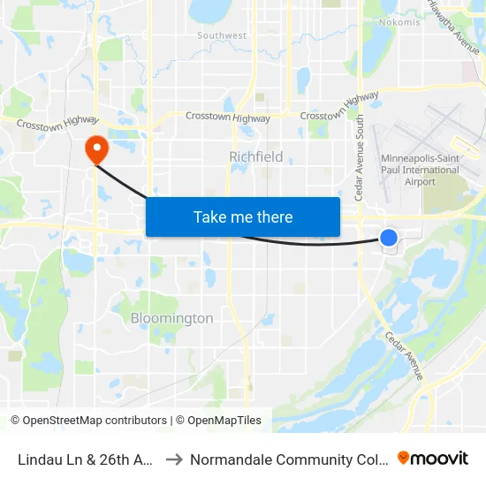 Lindau Ln & 26th Ave S to Normandale Community College map