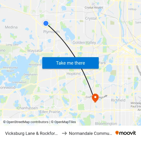 Vicksburg Lane & Rockford Rd (Co Rd 9) to Normandale Community College map