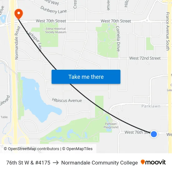 76th St W & #4175 to Normandale Community College map