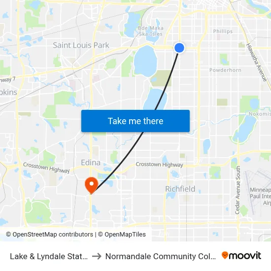 Lake & Lyndale Station to Normandale Community College map