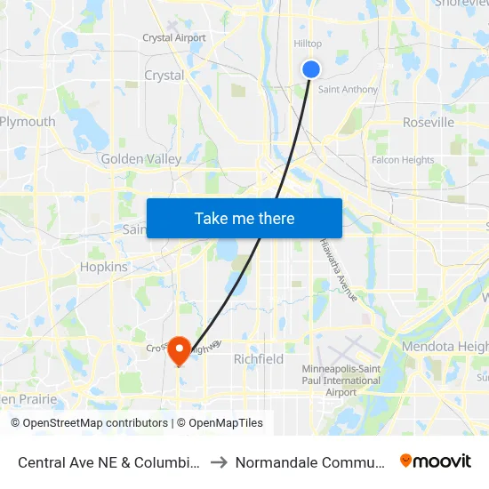 Central Ave NE & Columbia Hts Library to Normandale Community College map