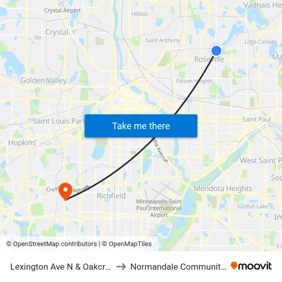 Lexington Ave N & Oakcrest Ave W to Normandale Community College map