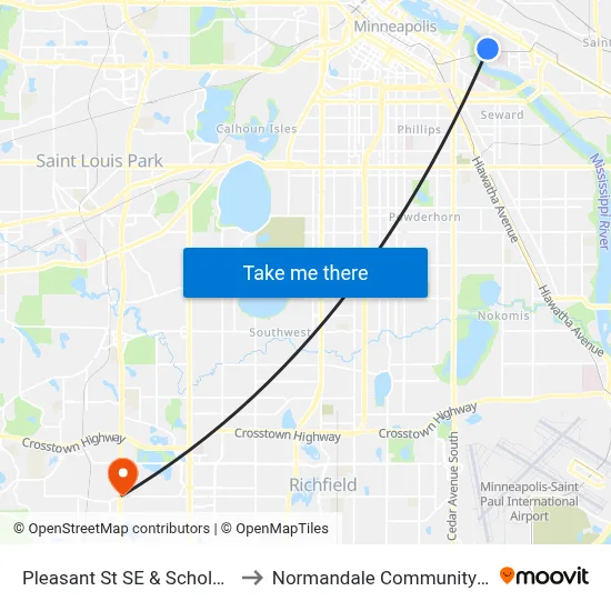 Pleasant St SE & Scholars Walk to Normandale Community College map