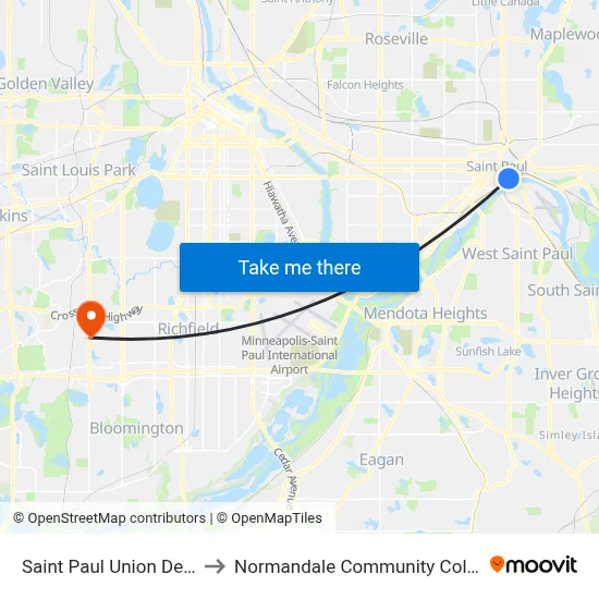 Saint Paul Union Depot to Normandale Community College map