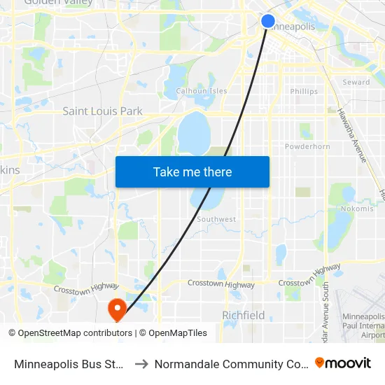 Minneapolis Bus Station to Normandale Community College map