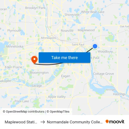Maplewood Station to Normandale Community College map