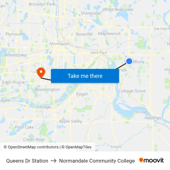 Queens Dr Station to Normandale Community College map