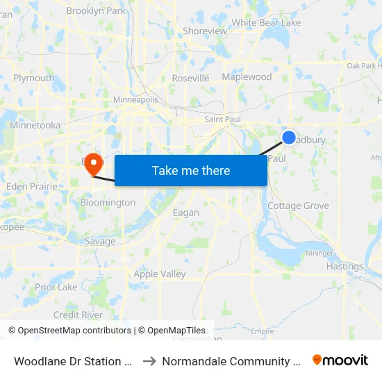Woodlane Dr Station Gate A to Normandale Community College map