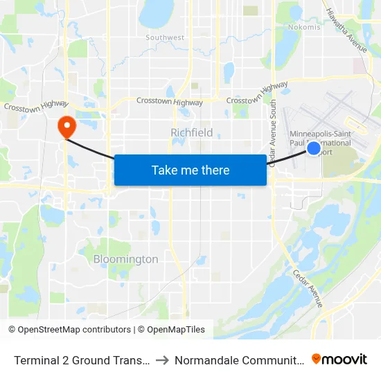Terminal 2 Ground Transportation to Normandale Community College map