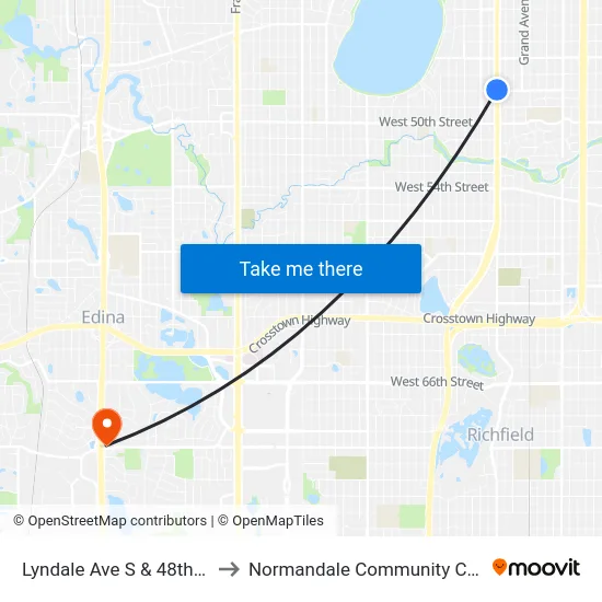Lyndale Ave S & 48th St W to Normandale Community College map