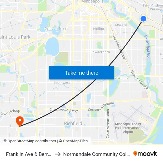 Franklin Ave & Berry St to Normandale Community College map