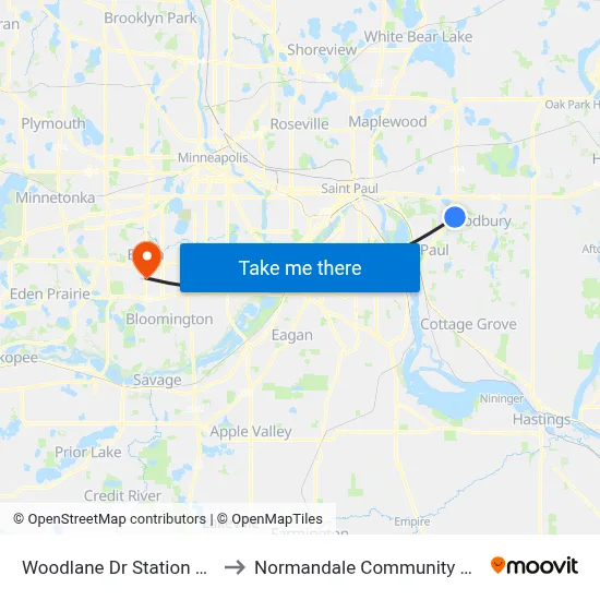 Woodlane Dr Station Gate B to Normandale Community College map