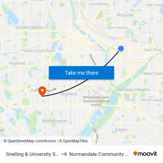 Snelling & University Station to Normandale Community College map