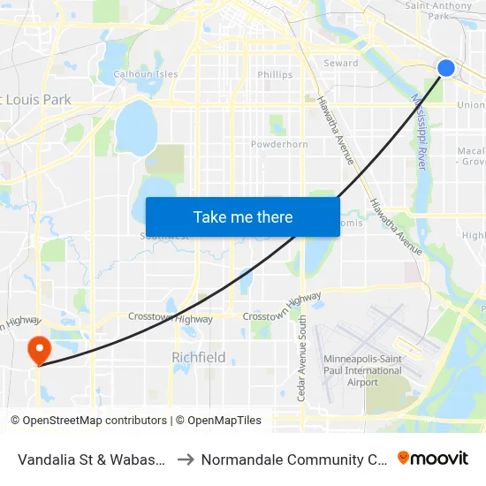 Vandalia St & Wabash Ave to Normandale Community College map