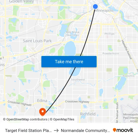 Target Field Station Platform 1 to Normandale Community College map