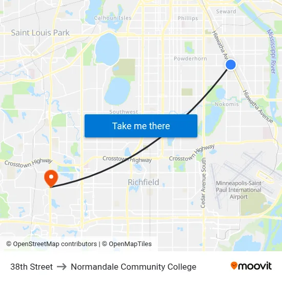 38th Street to Normandale Community College map