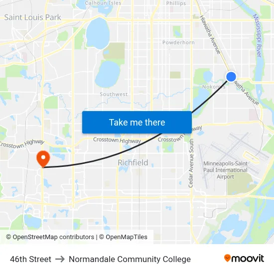 46th Street to Normandale Community College map