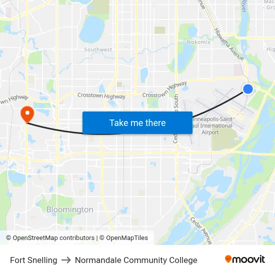 Fort Snelling to Normandale Community College map