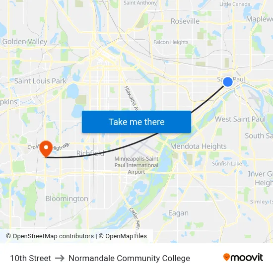 10th Street to Normandale Community College map