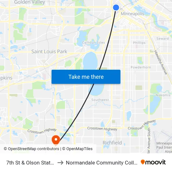 7th St & Olson Station to Normandale Community College map
