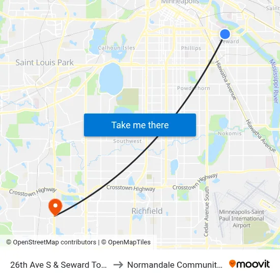 26th Ave S & Seward Tower West to Normandale Community College map