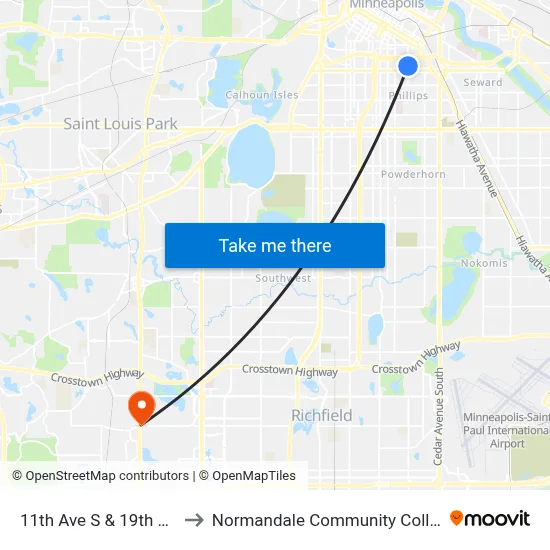 11th Ave S & 19th St E to Normandale Community College map