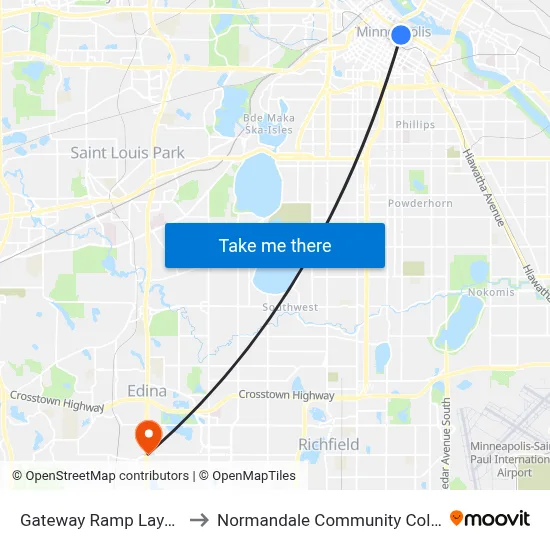 Gateway Ramp Layover to Normandale Community College map