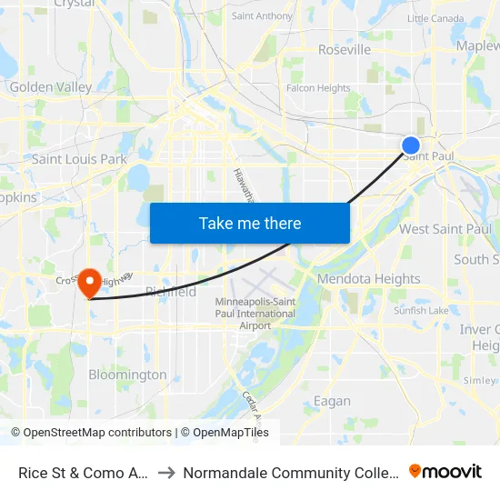 Rice St & Como Ave to Normandale Community College map