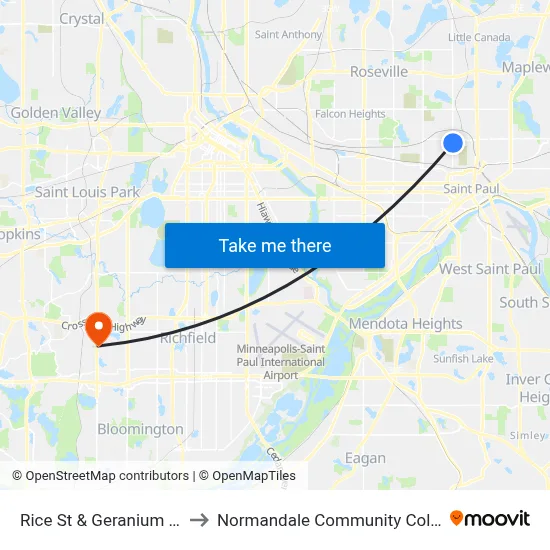Rice St & Geranium Ave to Normandale Community College map