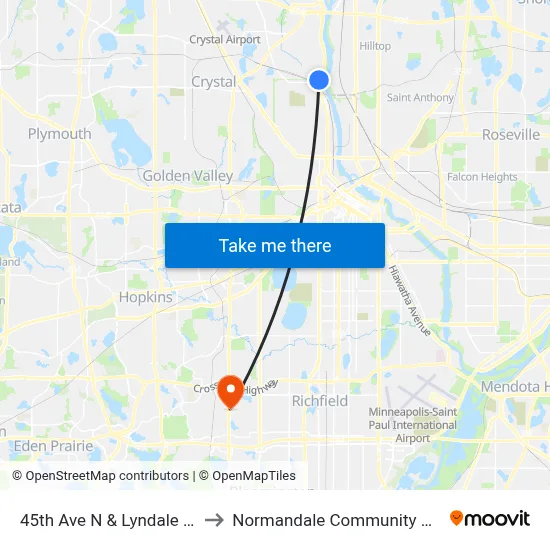 45th Ave N & Lyndale Ave N to Normandale Community College map