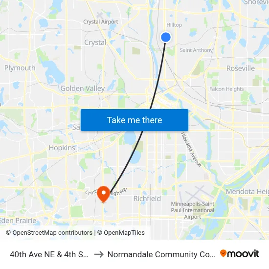 40th Ave NE & 4th St NE to Normandale Community College map
