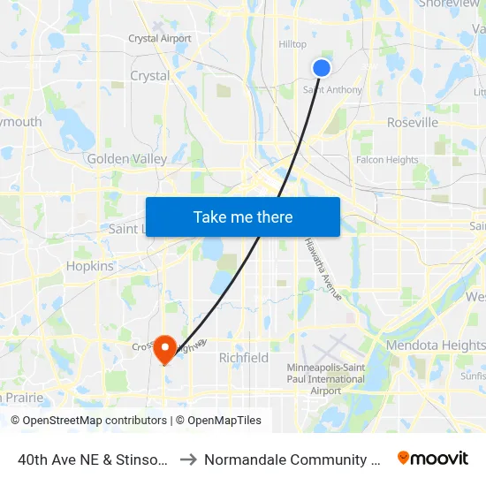 40th Ave NE & Stinson Blvd to Normandale Community College map