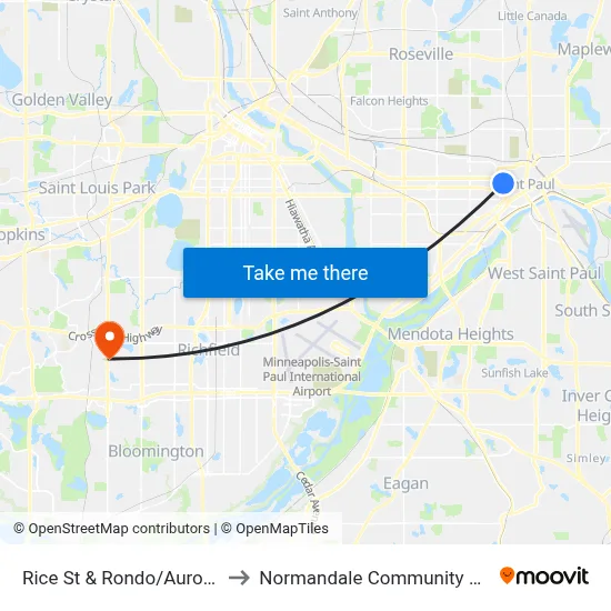 Rice St & Rondo/Aurora Ave to Normandale Community College map