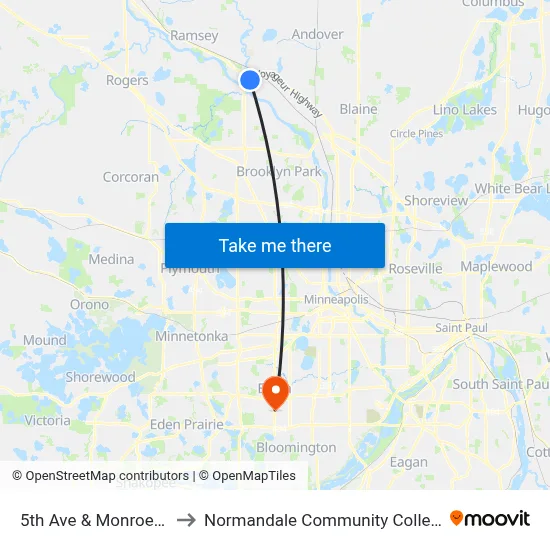 5th Ave & Monroe St to Normandale Community College map