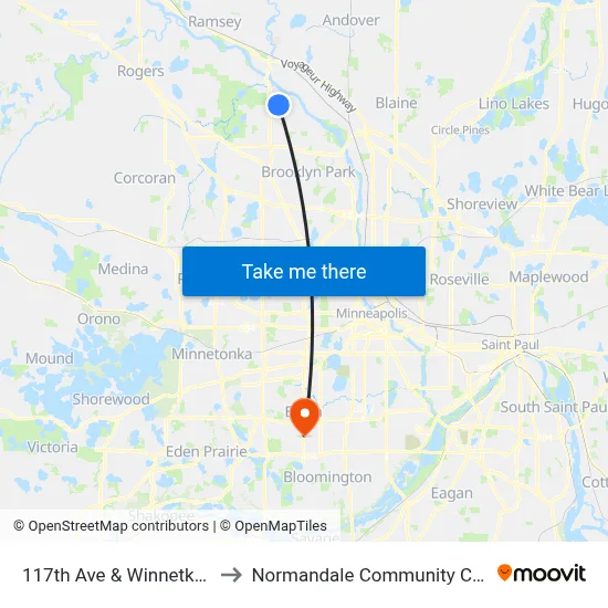 117th Ave & Winnetka Ave to Normandale Community College map