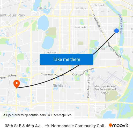 38th St E & 46th Ave S to Normandale Community College map