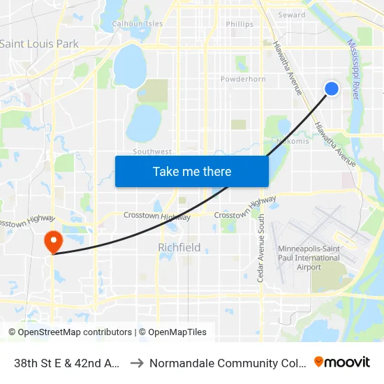 38th St E & 42nd Ave S to Normandale Community College map