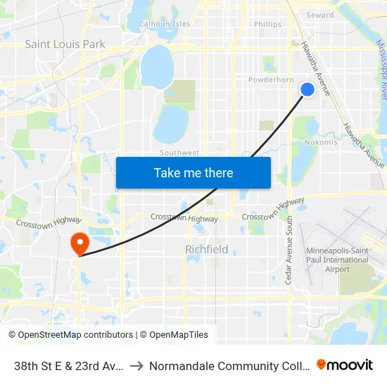 38th St E & 23rd Ave S to Normandale Community College map