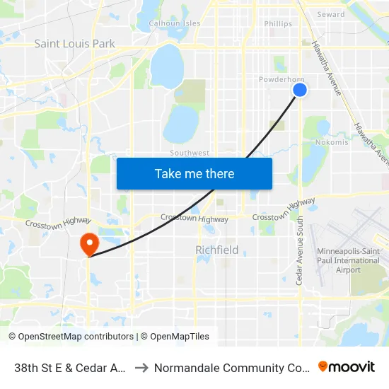 38th St E & Cedar Ave S to Normandale Community College map